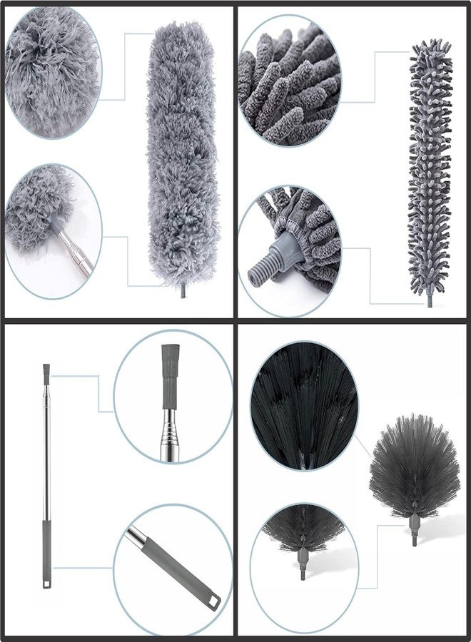 TECH LOGO ELECTRONICS 2024 Upgraded 3 in 1 Microfiber Feather Duster for Home Cleaning 100 inch Long Handle Bendable, Adjustable dust Cleaner Brush for High roof Cobweb Furniture Fan Mop Set (Grey) - Image 4